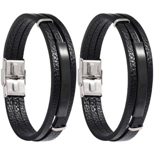 LIGIGWASH 2 Stück Herren Armband Schwarzem Multi Layer Handgelenkskette für Männer Modisches Punk Armband für Partys und Freizeit von LIGIGWASH
