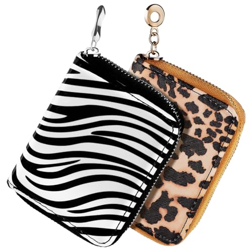 LIGIGWASH 2 Stück Leopardenmuster Mini Geldbörse mit Reißverschluss Tragbare Münzgeldbörse aus Pu Kompakte Karten Kleingeldtasche für Damen und Herren Leicht Waschbar Vielseitig Einsetzbar von LIGIGWASH