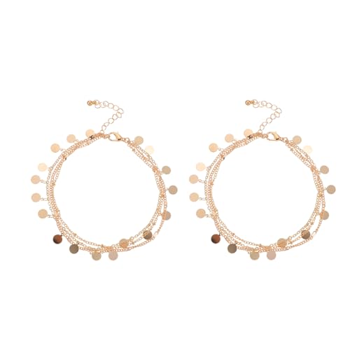 LIGIGWASH 2 Stück Mehrschichtige Fußkettchen für Damen Kreative Strand Fußketten Metallic Farben Zierliche Fußschmuck für Frauen für Sommer Style und Anlässe von LIGIGWASH