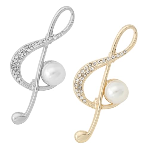LIGIGWASH 2 Stück Musiknoten Brosche Damen Anstecknadeln aus Zinklegierung mit Perlenverzierung Modisches Accessoire für Kleidung und Abendkleider Schmuckpins für Frauen von LIGIGWASH
