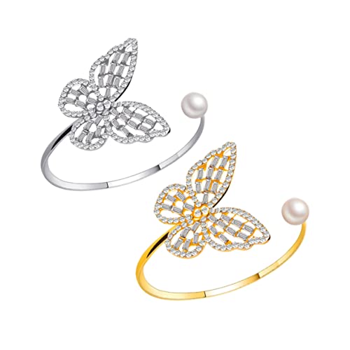 LIGIGWASH 2 Stück Perlen Schmetterling Armreif Damen Offen Verstellbar Leicht Eleganter Schmuck Teiliges für Frau Freundin Teenager von LIGIGWASH