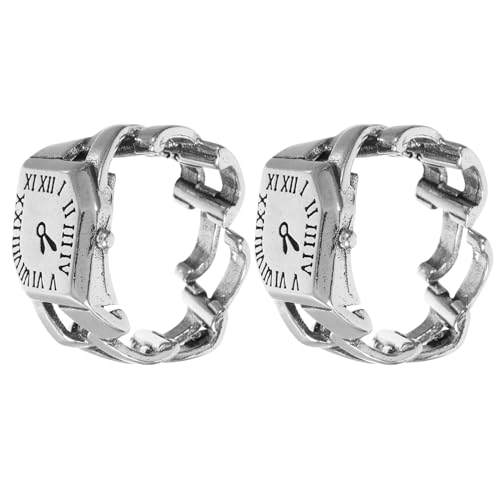 LIGIGWASH 2 Stück Retro Ringuhr Damen Verstellbar Kupfer mit Römischen Ziffern Schmuck Fingeruhr Modisches Accessoire für Alltag und Geschenk von LIGIGWASH
