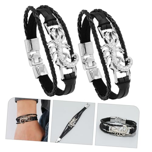 LIGIGWASH 2 Stück Scorpion Armband Herren Punk Armband mit Metallverschluss Stylisches Wickelarmband für Männer Robustes Pu Material Modisches Bohemian Schmuckstück für Streetwear von LIGIGWASH