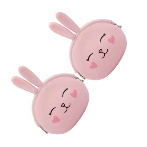 LIGIGWASH 2stücke Münzbörse Rosa Mit Hasen-Design Kleines Portemonnaie Geldbeutel Für Damen Wechseltasche Aus Silikon Kleine Schlüsseltasche Tragbar von LIGIGWASH