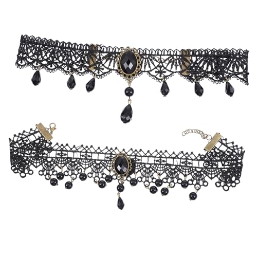 LIGIGWASH 2 Stück Teiliges Gothic Spitzen Choker Halsketten aus Schwarzer Spitze und Verstellbare Bequeme Halskette für Frauen Stilvolles Vintage Schmuckaccessoire für Alltag und Party von LIGIGWASH