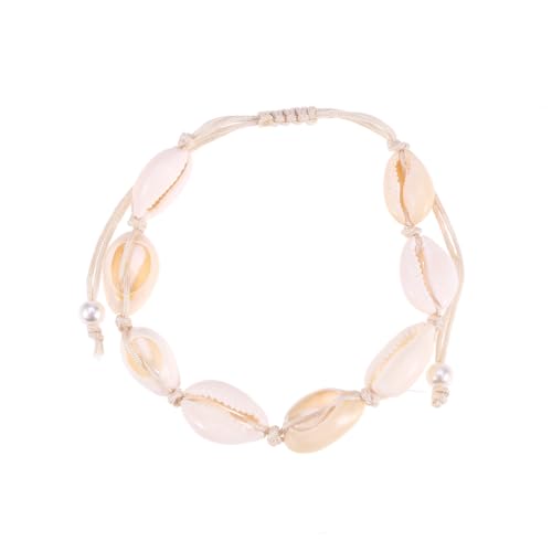 LIGIGWASH 2 Stück Teiliges Handgefertigte Shell Kette und Fußkettchen aus Weißem Faden Hawaii Stil Damen Schmuck Boho Fußkette und Halskette für Frauen und Mädchen von LIGIGWASH