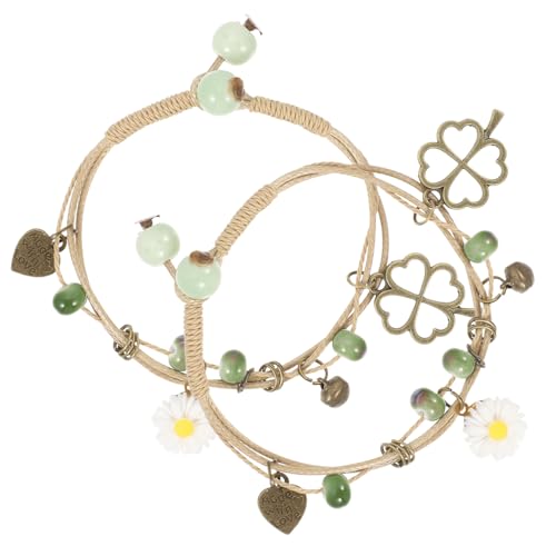 LIGIGWASH 2 Stück Teiliges Vintage Ethno Armband mit Vierblättrigem Kleeblatt Anhänger Stilvolle Mädchen Handgelenk Kette Modisches für Freundinnen zu Geburtstag Weihnachten Valentinstag von LIGIGWASH