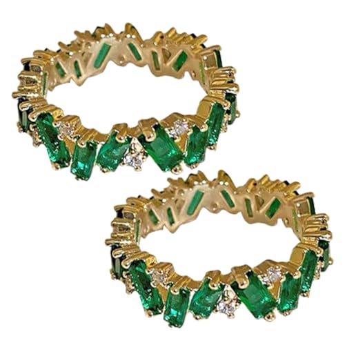 LIGIGWASH 2 Stück Verstellbarer Grüner Zirkonring Damen Offener Fingerring mit Funkelndem Zirkonia Kupfer Verstellbar Modischer Schmuck für Frauen von LIGIGWASH