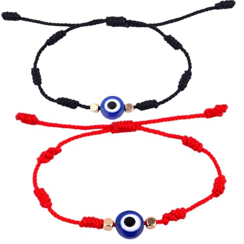 LIGIGWASH 2 Stück Verstellbares Evil Eye Armband aus Handgeflochtenem Roten und Schwarzen Faden Türkisches Schutzarmband für Damen und Herren Leichtes Hautfreundliches Schmuckaccessoire von LIGIGWASH