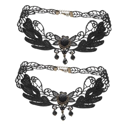 LIGIGWASH 2 Stück Vintage Spitze Choker Halskette mit Quaste und Strasssteinen Verstellbarer Gothic Schmuck für Frauen Party und Halloween Kostüm Zubehör für Karneval und Maskerade von LIGIGWASH