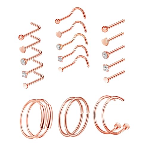LIGIGWASH 21 STÜCKE Teiliges Nasenpiercing aus Hochwertigem Zarte und Stilvolle Nasenringe und Stecker Rostfrei Modisch für Damen und Freunde Einfach zu Tragen und Elegant von LIGIGWASH