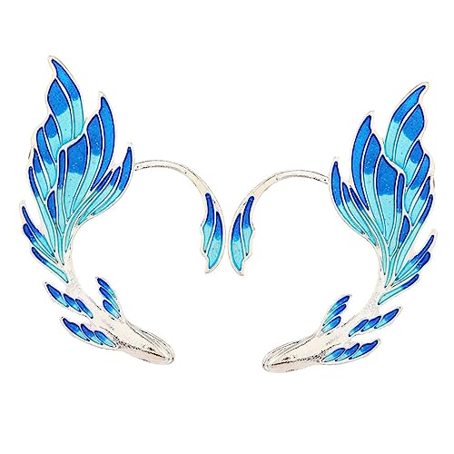 LIGIGWASH 2Stücke Blaue Ohrstulpen Ohrringe Für Frauen Elf Ohr Fischschwanz Design Ohrverpackung Ohrringe Clip Ohrmanschetten Für Damen Elegant Auffällig von LIGIGWASH