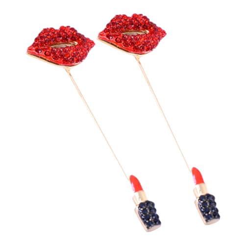 LIGIGWASH 2 Stück Strass Anstecknadel Lippenstift Brosche Für Damen Metall Kleidernadel Anzug Revers Pin Für Schals Und Hüte von LIGIGWASH