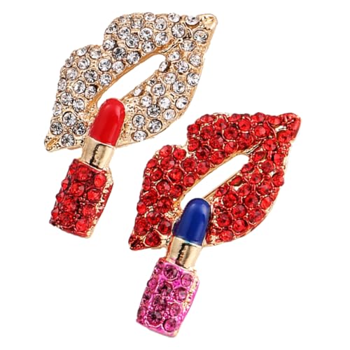 LIGIGWASH 2Stücke Lippenstift Broschen für Damen Personalisiertes Design mit Strasssteinen Anstecknadeln für Kleidung Anzüge Hüte Schals Stilvolles Zubehör von LIGIGWASH