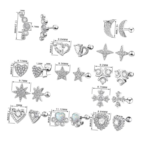 LIGIGWASH 3 Paare Zirkonia Ear Piercing Ohrstecker Modische Knorpel Ohrklemmen Leichte Hautfreundliche Ohrschmuck Damen mit Mehreren Ohrlöchern Elegantes Design für Party und Alltag von LIGIGWASH