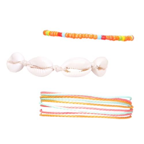 LIGIGWASH 3 Stück Boho Fußkettchen Damen Geflochtene Ankle Chain Wachs Verstellbar Leicht Modisches Fußband für Strand Alltag Party Orange von LIGIGWASH