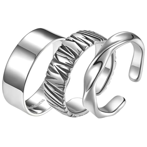 LIGIGWASH 3 Stück Herren Ringe Offen im Retro Punk Stil Bandringe aus Legiertem Material Statement Ringe für Alltag Party und Hautfreundlich und Langlebig von LIGIGWASH