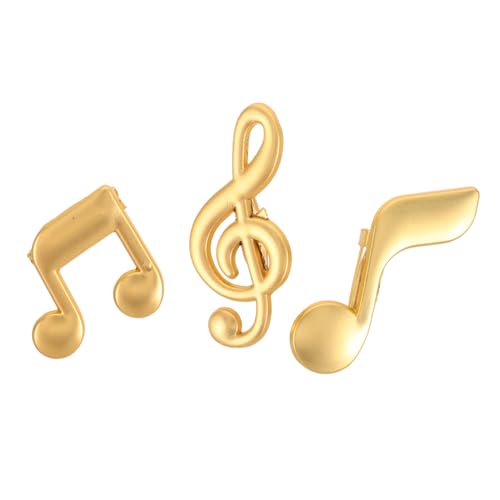 LIGIGWASH 3 Stück Musikalische Anstecknadel Teilig Goldfarbene Notenbroschen für Herren Anzug Schmuck Stilvolle Musiknoten Broschen für Hemden Mäntel und Kleider Musikliebhaber von LIGIGWASH
