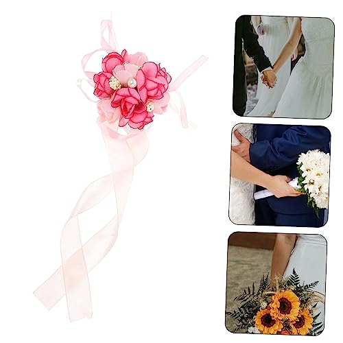 LIGIGWASH 3 Stück Teiliges Armband mit Künstlichen Blumen Elegantes Hochzeitsschmuck Robustes Stoffmaterial Pflegeleichtes Braut und Brautjungfern Handgelenkschmuck Rosa Wristlet für Tanz von LIGIGWASH
