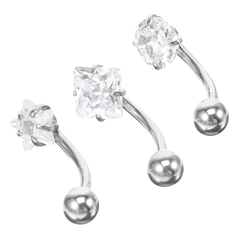 LIGIGWASH 3 Stück Teiliges Bauchnabelpiercing set aus Chirurgischem Edelstahl mit Cubic zirkonia Schmuck Leichtes Langlebiges Nabelring set in Rund Quadratisch Stern für Damen und Mädchen von LIGIGWASH
