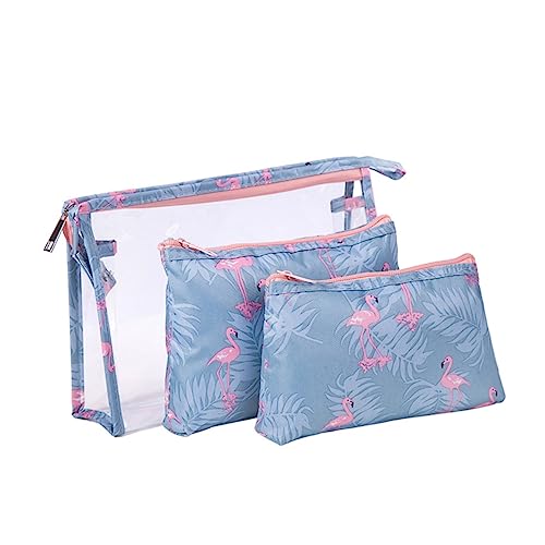 LIGIGWASH 3 Stück Teiliges Flamingo Print PVC Kosmetikset Transparent Makeup Tasche Reise Schminktasche Große Kapazität für Frauen Toilettenartikel Organizer von LIGIGWASH