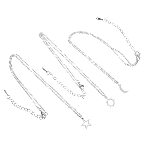 LIGIGWASH 3 Stück Teiliges Halsketten mit Sonne Mond und Stern Anhängern Schlichte Damen Ketten für Freundschaft Familie zu Geburtstag Hochzeit Valentinstag Hautfreundlich Elegant von LIGIGWASH