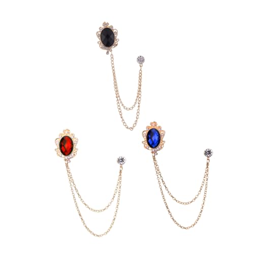 LIGIGWASH 3 Stück Teiliges Herren Broschen mit Edelstein und Hängender Ketten Anstecknadel Modische Kragenkette für Anzug und Hemd Individuelle Lapel Pins in Blau Schwarz und Gold von LIGIGWASH