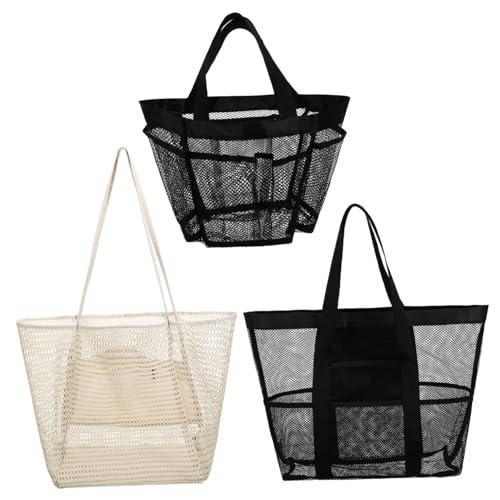LIGIGWASH 3 Stück Teiliges Mesh Strandtaschen aus Leichtem Nylon mit Innentaschen Große und Mittlere Strandtasche für Damen Robuste Griffe Vielseitig für Reise Schwimmen Einkauf und Urlaub von LIGIGWASH