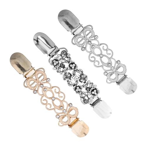 LIGIGWASH 3 Stück Teiliges Strass Cardigan Clip Modischer Pullover Kleidungsclip aus Legiertem Fein Poliert Sicherer Halt für Damen und Mädchen Eleganter Broschenverschluss für Strickjacken von LIGIGWASH