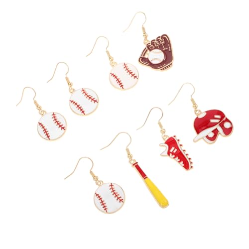 LIGIGWASH 4 Paar Baseball Ohrringe Damen Asymmetrisch Cartoon Design Leicht Sportlich Hängend Mit Baseballschläger und Mütze Schmuck Für Mädchen und Frauen von LIGIGWASH