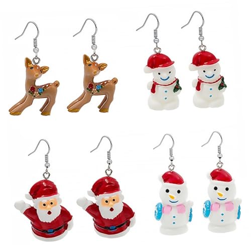LIGIGWASH 4 Paare Weihnachts Ohrringe Damen Festliche Ohrschmuck mit Schneemann Weihnachtsmann für Party und Alltag Modisch Passend zu Kleid und Shirt von LIGIGWASH
