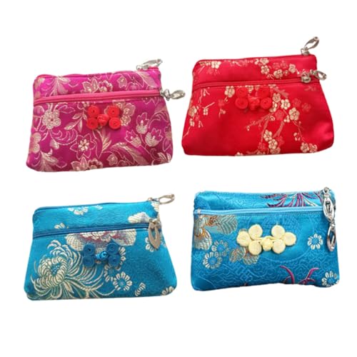 LIGIGWASH 4 STÜCKE Seiden Geldbörse mit Doppelreißverschluss Chinesischer Stil Langlebige Schmuck und Münzaufbewahrungstasche Modisch und Robust für Damen und Mädchen Zufällige Farbe von LIGIGWASH
