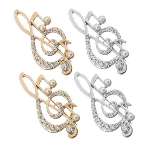 LIGIGWASH 4 Stück Broschen Musiknoten Anstecknadeln mit Strass für Anzug Revers Pullover Schal Schmuck für Männer und Frauen Gold und Silberfarbene Musiksymbol Pins für Vielseitige Outfit von LIGIGWASH