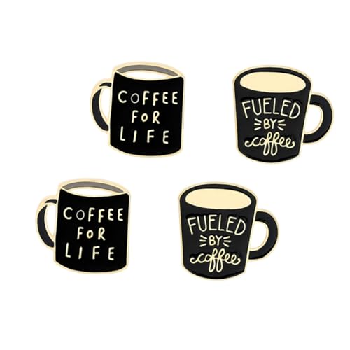 LIGIGWASH 4 Stück Englische Buchstaben Kaffeetassen Broschen aus Legierung Kreative Unisex Anstecknadeln Reverspins Vielseitige Schmuckanhänger für Kleidung Taschen und Accessoires von LIGIGWASH