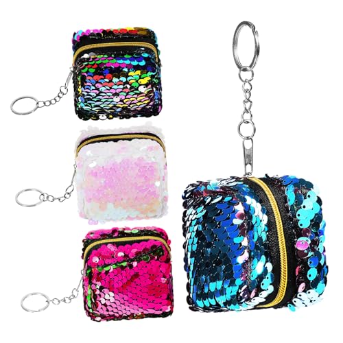 LIGIGWASH 4 Stück Mini Geldbörse Bunte Pailletten Münzgeldbörse mit Reißverschluss Tragbare Kleine Wechselgeldbörse für Reisen Party und Alltag Vielseitige Mini Geldtasche für Münzen von LIGIGWASH