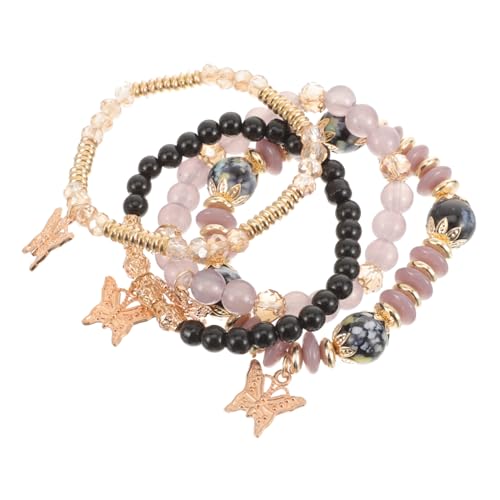 LIGIGWASH 4 Stück Teiliges Damen Armband mit Perlen und Schmetterlingsanhänger Langlebige Handgelenk Schmuckstücke für Mädchen und Frauen für Hochzeit Geburtstag Alltag von LIGIGWASH