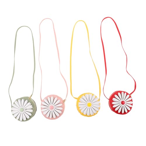 LIGIGWASH 4 Stück Teiliges Mini-Daisy Crossbody Bag für Mädchen Kompakte Leichte Umhängetasche aus Strapazierfähigem PU Sicherer Reißverschluss für Kleinkinder Geschenke Reisen und Alltag von LIGIGWASH
