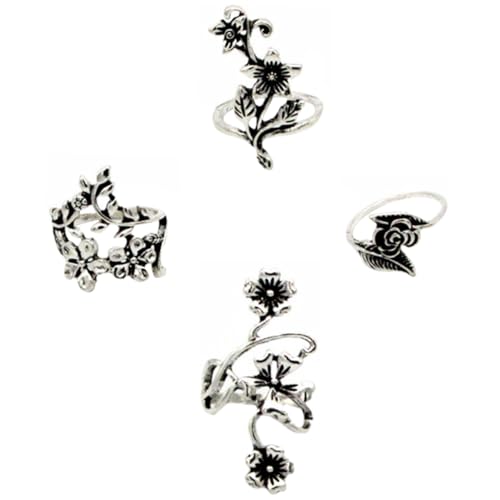 LIGIGWASH 4stücke Blumenfingerring Aus Legierung Für Frauen Modischer Schmuckring Blumenring Für Mädchen Mit Stücken Täglicher Fingerschmuck Glatte Oberfläche von LIGIGWASH