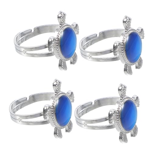LIGIGWASH 4 Stück Teiliges Stimmungsring mit Schildkrötenmotiv Farbwechselnder Emotionsring Unisex Sensitiv für Teens und Erwachsene Geschenkidee für Besondere Anlässe von LIGIGWASH