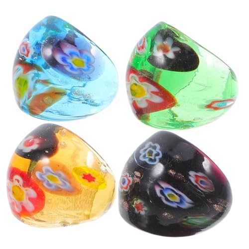 LIGIGWASH 4stücke Bunte Glasringe Damen Dekorative Glasringe Fingerringe Für Frauen Mädchen Party Festival Tragen von LIGIGWASH