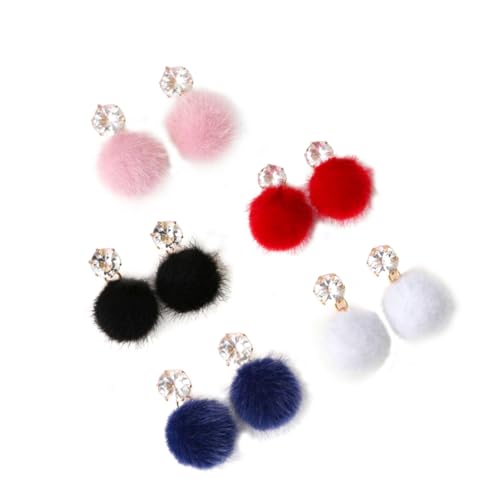 LIGIGWASH 5 Paare Damen Ohrringe Fluffy Fellball Schmuck Leichtes Design Bunte Haarball Ohrhänger Modisch für Freundin und Familie von LIGIGWASH