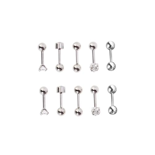 LIGIGWASH 5 Paare Runde Ohrstecker Set Styles Kugel Ohrpiercings Helix Tragus Knorpel Schmuck Silber Langlebig Glatt Einfach zu Tragen von LIGIGWASH