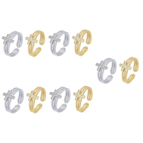 LIGIGWASH 5 Sätze Diamantbesetzter Zirkonring Kreuzring Antragsringe Offene Ringe Für Frauen Strassring Fingerringe Statement Ringe Für Frauen Ringschmuck Kupfer 2 Stück * 5 von LIGIGWASH