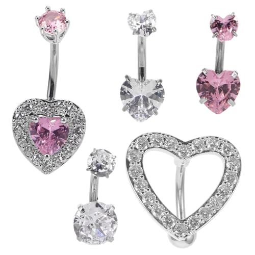 LIGIGWASH 5 Stück Teiliges Bauchnabelpiercing aus Edelstahl mit Herzförmigem Design und Funkelnden Strasssteinen Hautfreundlich Elegant Schimmernd Modischer Körperschmuck für Damen von LIGIGWASH