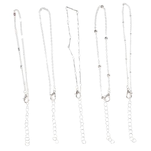 LIGIGWASH 5 Stück Teiliges Silbernes Fußkettchen Set Damen Perlenfußkettchen Stapelbar Modisch Vielseitig für Strand Party Alltag von LIGIGWASH