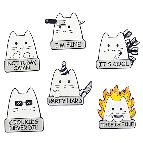 LIGIGWASH 6 Stück Cartoon Katzen Broschen Anstecknadeln Legierungs Brosche für Kleidung Niedliche Accessoires für Partys und Besondere Anlässe von LIGIGWASH