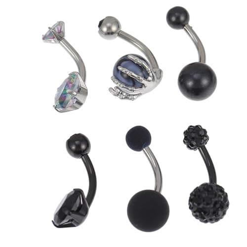 LIGIGWASH 6 Stück Teiliges Bauchnabelpiercing aus Langlebigem Schwarze Herz Nabelringe mit Farbsteinen Eleganter Körperschmuck für Damen für Sommer Partys und Alltag von LIGIGWASH