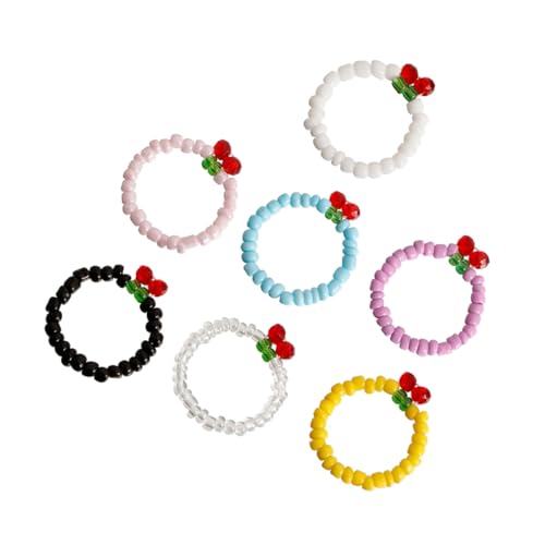LIGIGWASH Perlenring Damen 7 Stücke Elastisch Kreativer Ring Schmuck für Mädchen Bunte Perlen von LIGIGWASH
