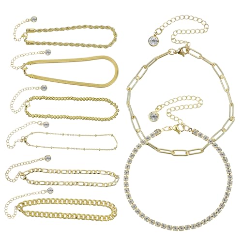 LIGIGWASH 8 Stück Teiliges Vergoldetes Armband Damen und Mädchen Verstellbare Verschiedene Designs Modische Schmuckgeschenke Einfach Kombinierbar und Vielseitig Tragbar von LIGIGWASH