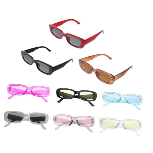 LIGIGWASH 9 Stück Retro Teiliges Sonnenbrillen Rechteckige Vintage Brillen für Damen und Herren Party Festival Sonnenbrille Modisch Vielseitig Einsetzbar für Reisen Sommer Events von LIGIGWASH